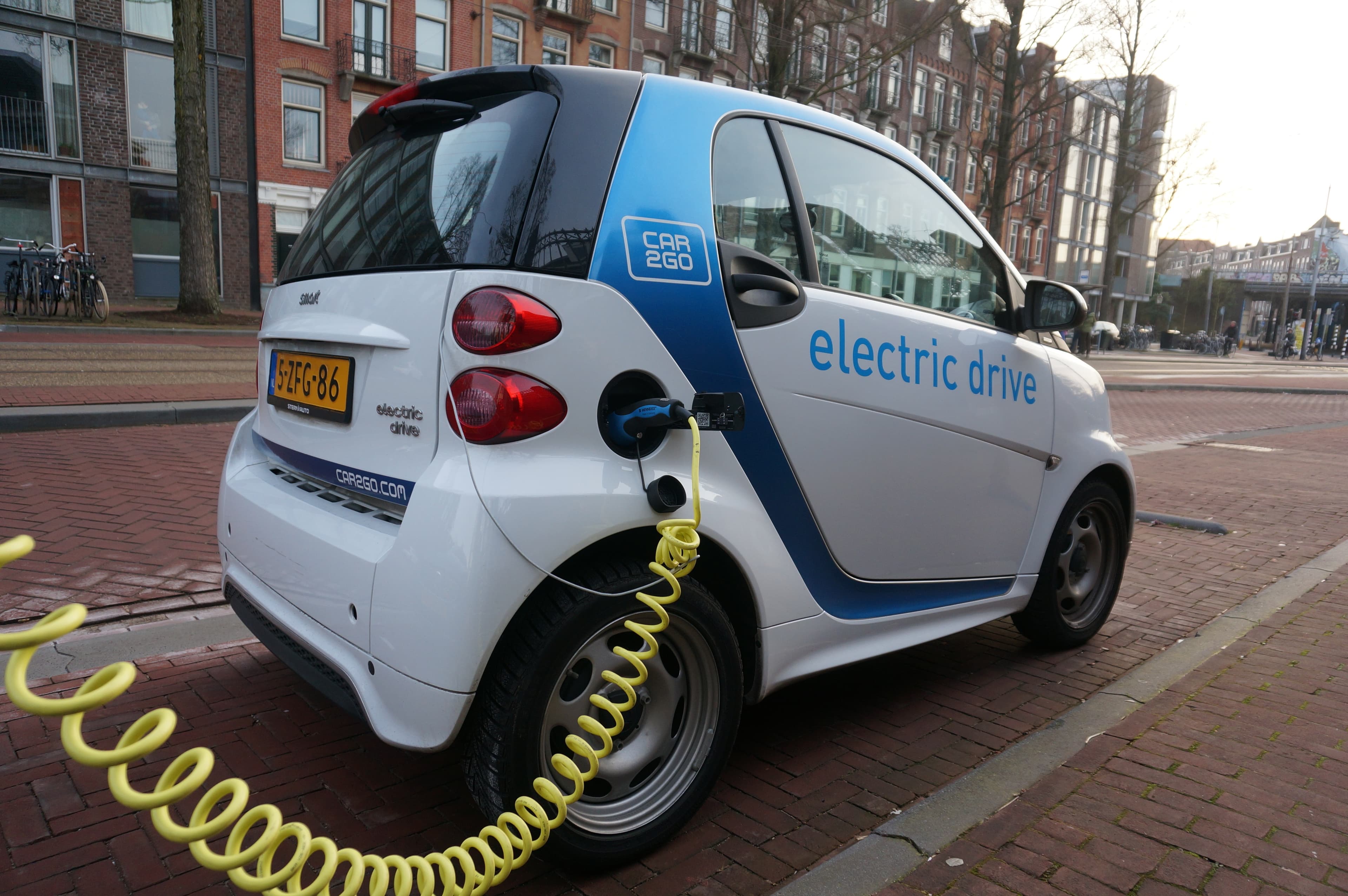 Smart electric car parked on a street in Amsterdam