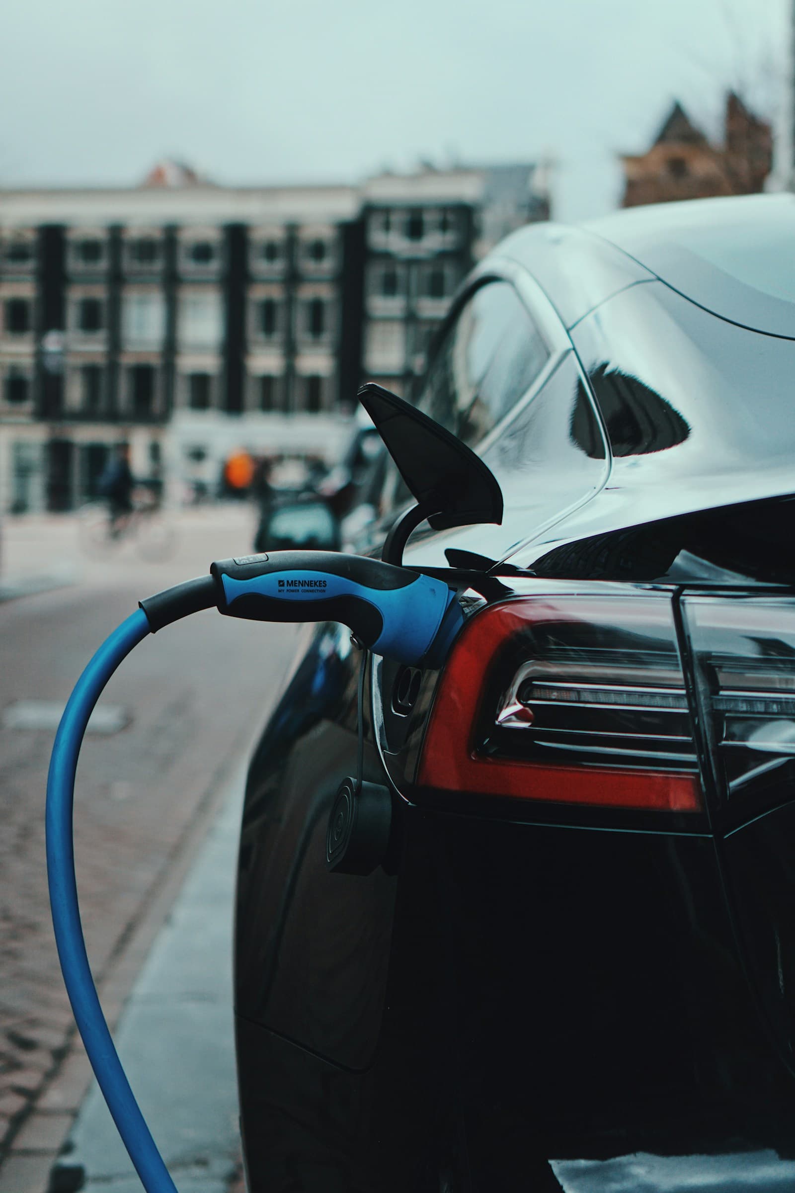 Tesla electric car parked in an urban setting
